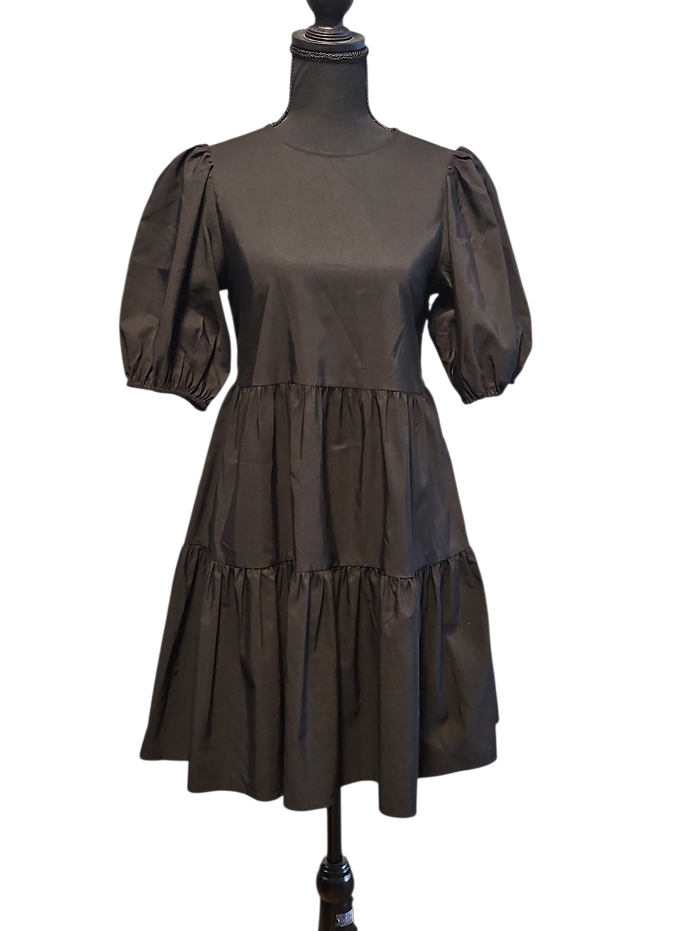 Zara Black Open Back Puff-Sleeve Tiered Dress Size Small Formal or Casual